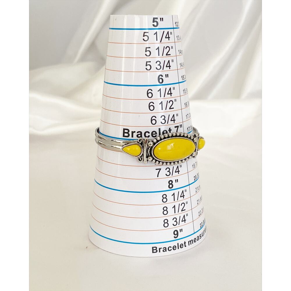 Paparazzi Tribal Trinket Bangle Bracelet Yellow Stones Bead Studded Silver Cuff - Picture 7 of 9